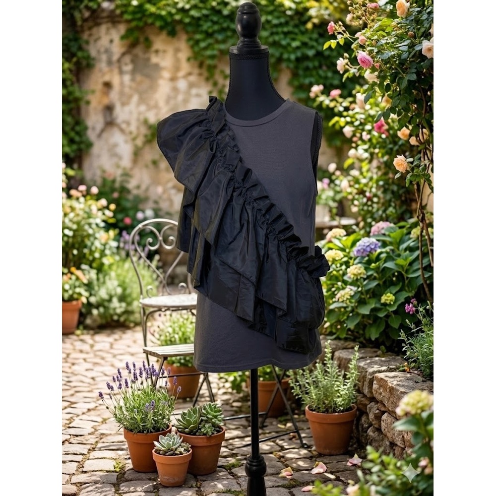 Romeo + Juliet Couture Womens Asymmetrical Ruffle Tank Top Charcoal Grey Black M